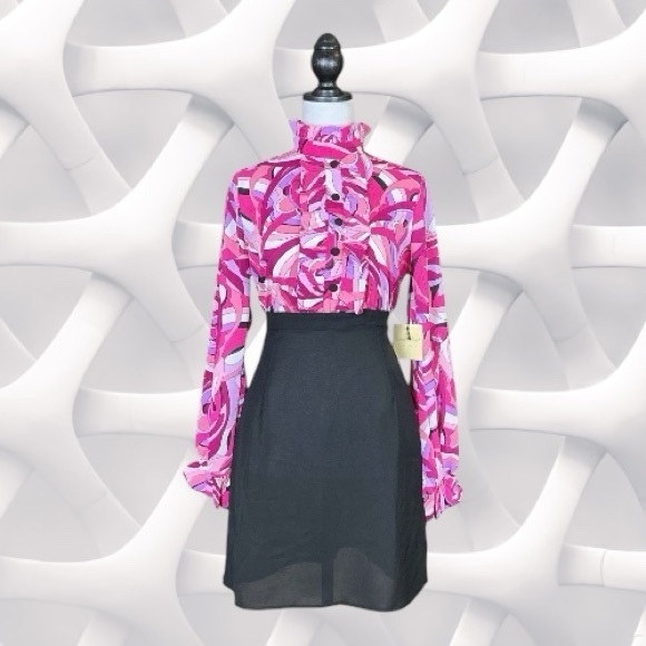 Smak Parlour Dresses & Skirts - Smak Parlour NWT Multicolored Retro Mod Psychedelic Ruffle Mini Dress Size L